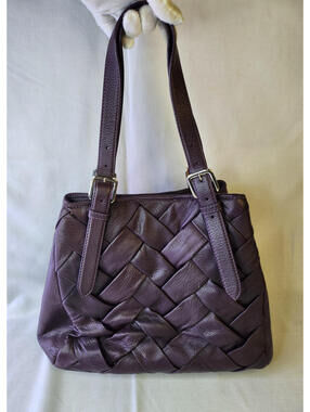 Christian Purple Woven Shoulder Bag Magnetic Closure Silver Hardware